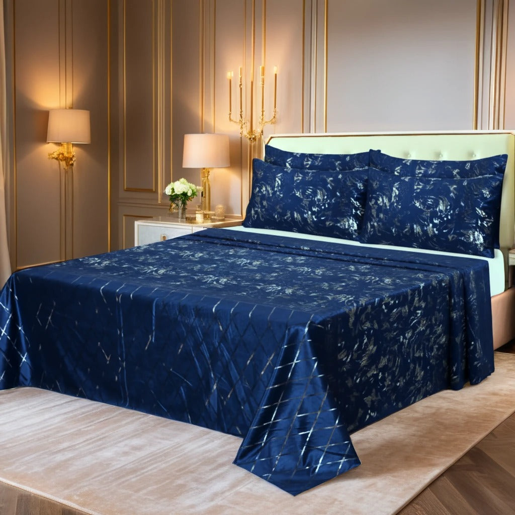 BLUE VELVET BEDSHEET SET - 5 PCS
