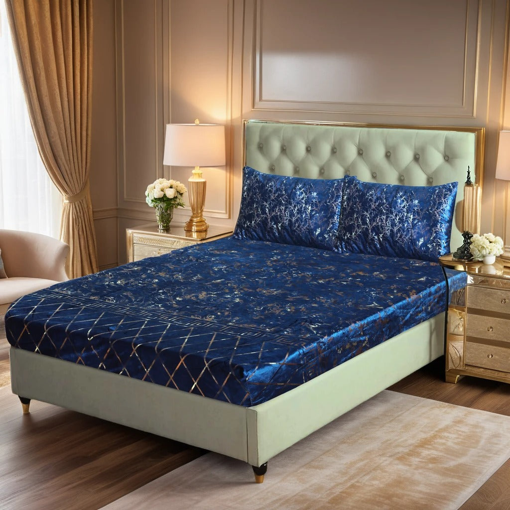 BLUE VELVET fitted bedsheet - (premium)