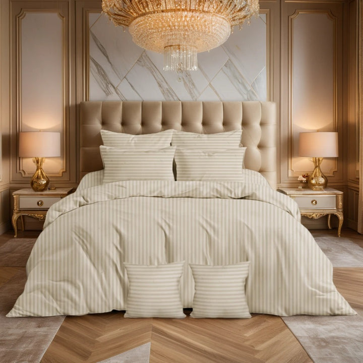IVORY stripe Winter Comforter Set- 8 Pcs