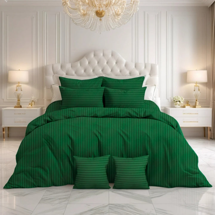 GREEN SATIN STRIPE DUVET COVERS SET 8 PCS