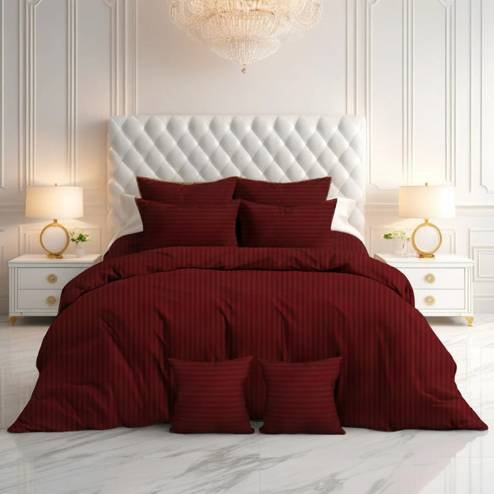 MAROON stripe Winter Comforter Set- 8 Pcs