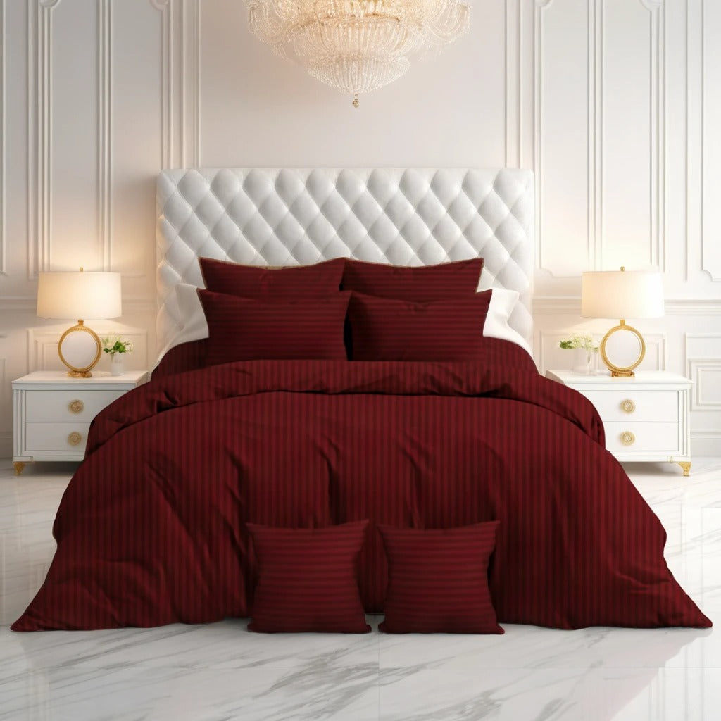 MAROON stripe Comforter Set- 8 Pcs