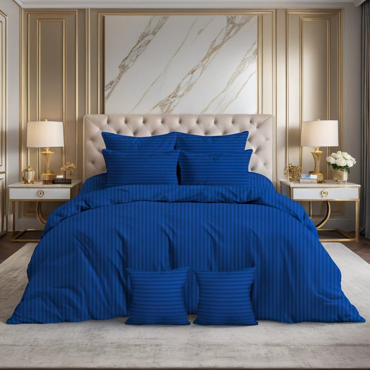 NAVY stripe Winter Comforter Set- 8 Pcs