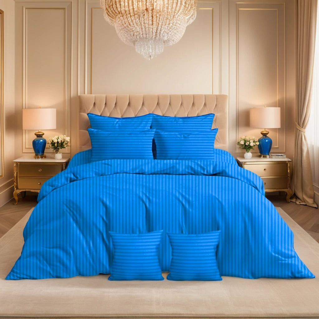 BLUE stripe Comforter Set- 8 Pcs