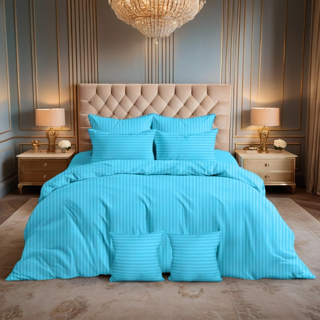 MINT SATIN STRIPE  Comforter Set- 8 Pcs