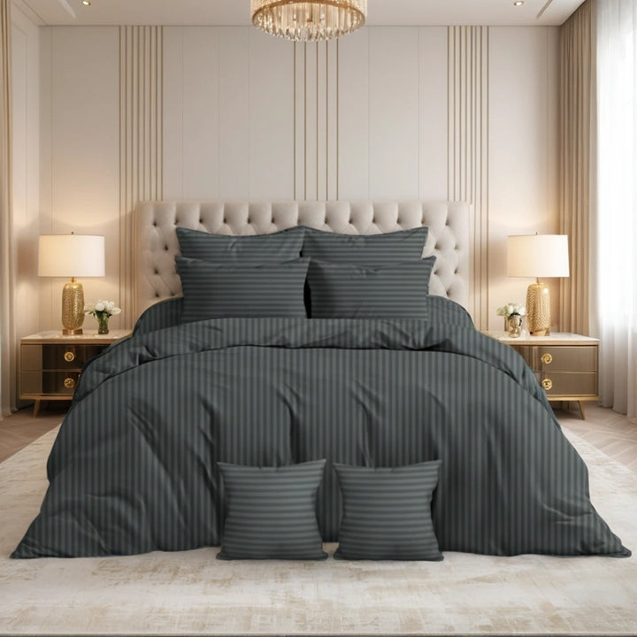 GREY stripe Winter Comforter Set- 8 Pcs