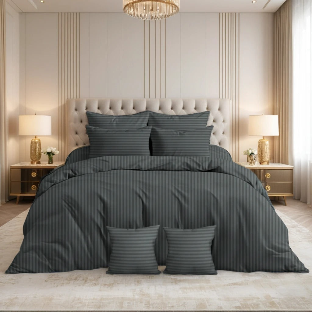 GREY stripe Comforter Set- 8 Pcs