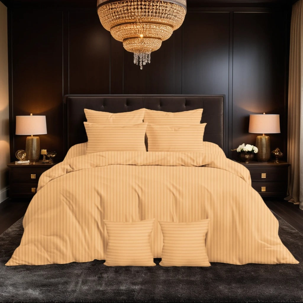 BEIGE stripe  Comforter Set- 8 Pcs