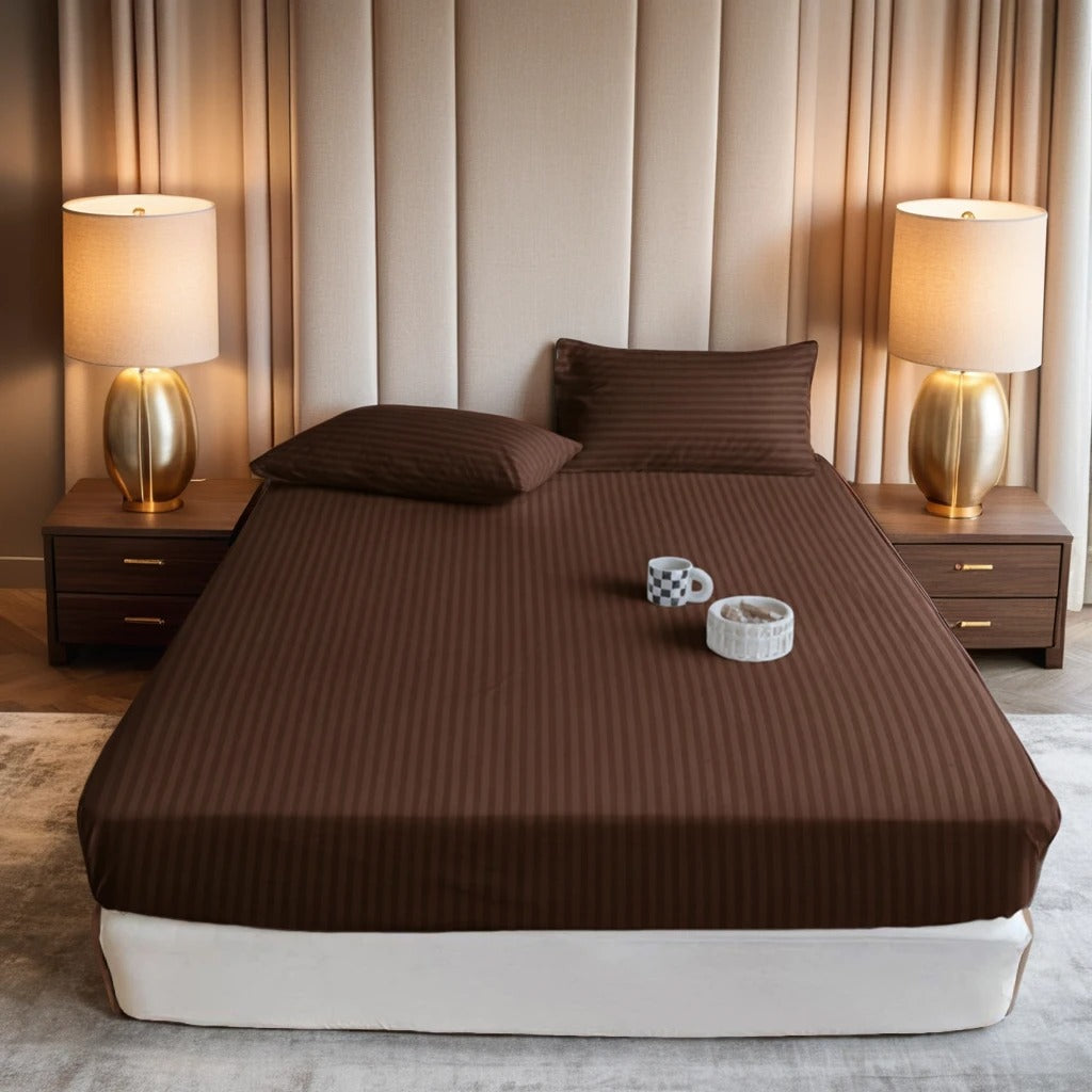 CHOCO stripe satin fitted bedsheet - (premium)