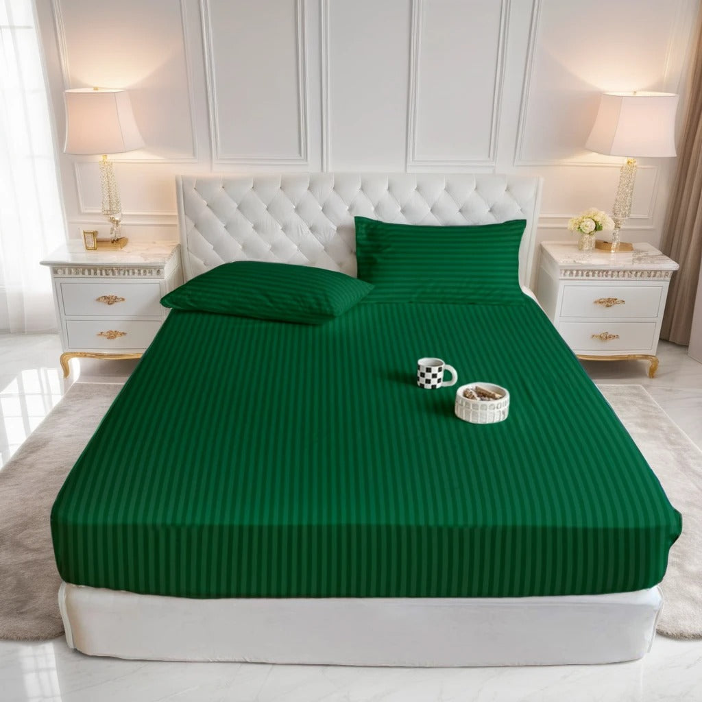 GREEN stripe satin fitted bedsheet - (premium)
