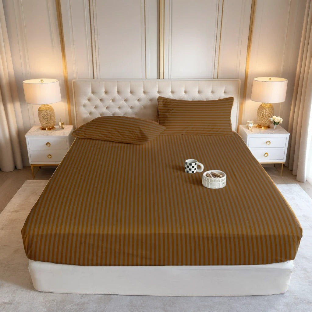 COPPER stripe satin fitted bedsheet - (premium)