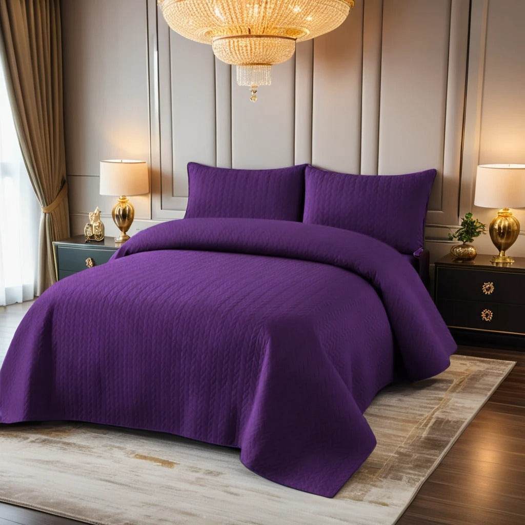 PURPLE BEDSPREAD SET - 3 PCS