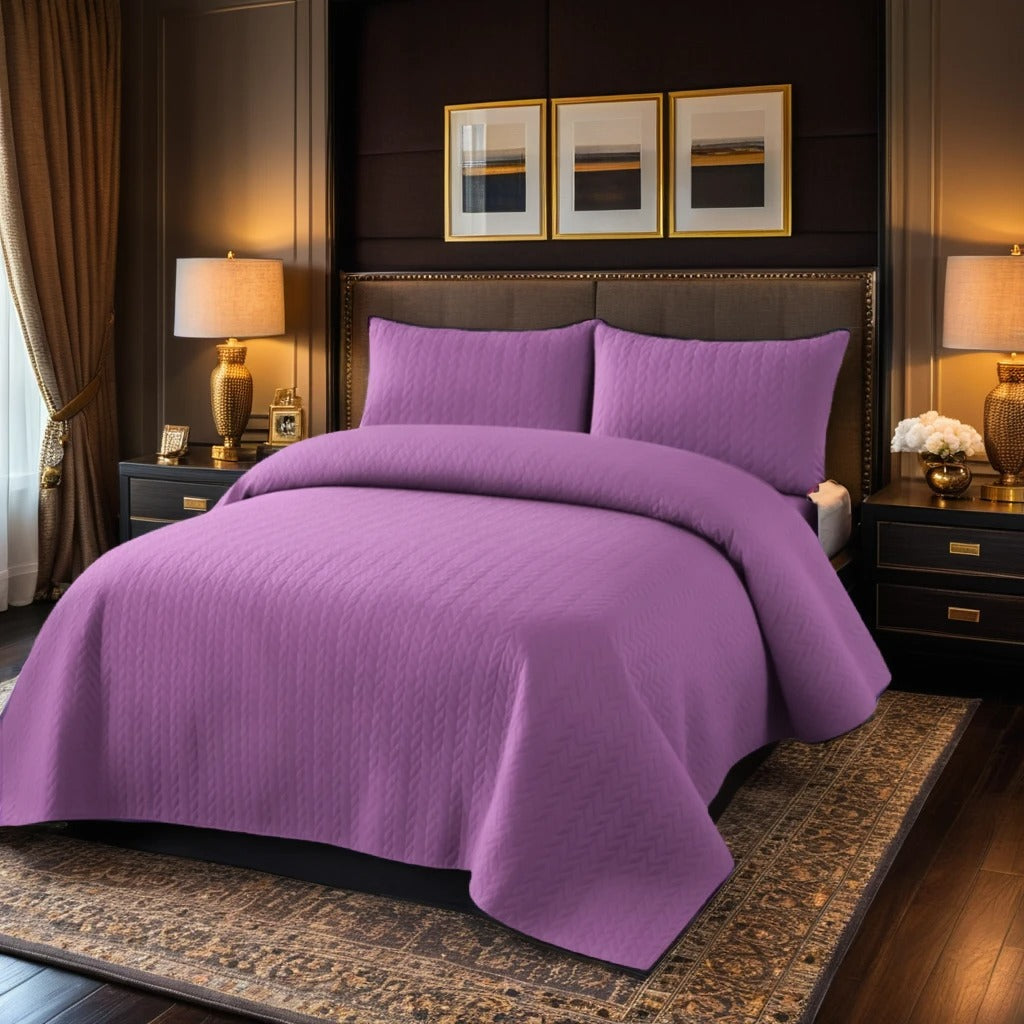 PURPLE N.P BEDSPREAD SET - 3 PCS (PREMIUM)