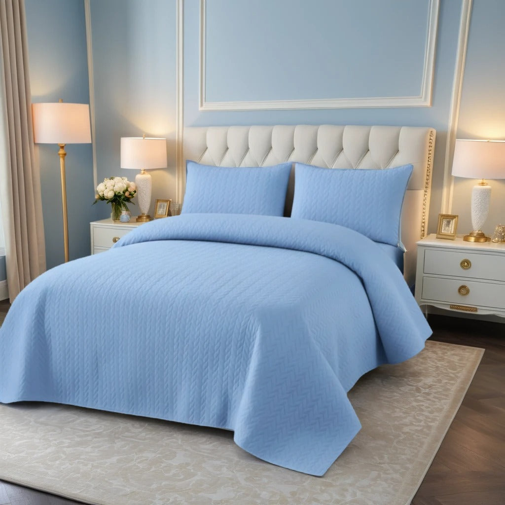SKY BLUE BEDSPREAD SET - 3 PCS (PREMIUM)