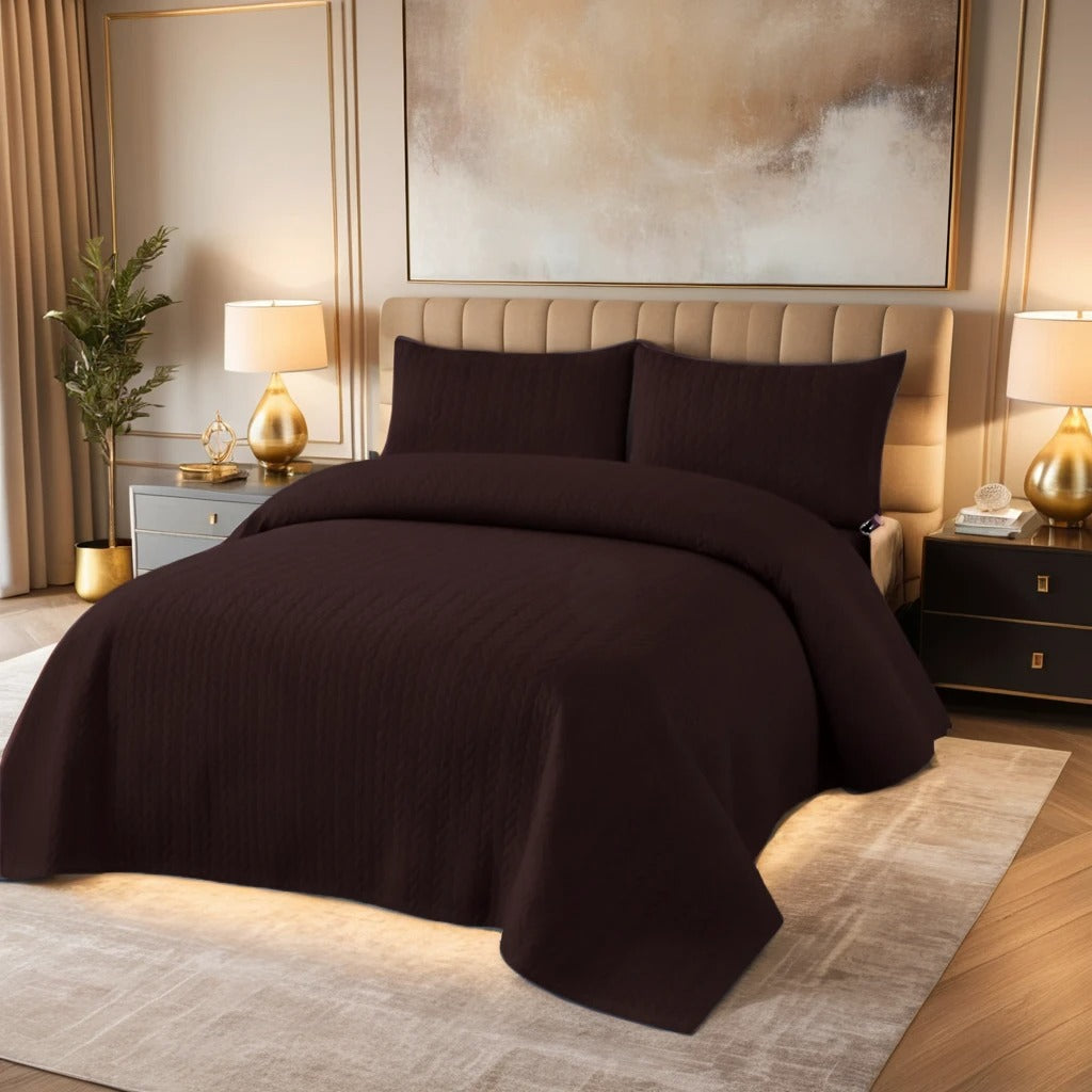 D.BROWN BEDSPREAD SET - 3 PCS (PREMIUM)