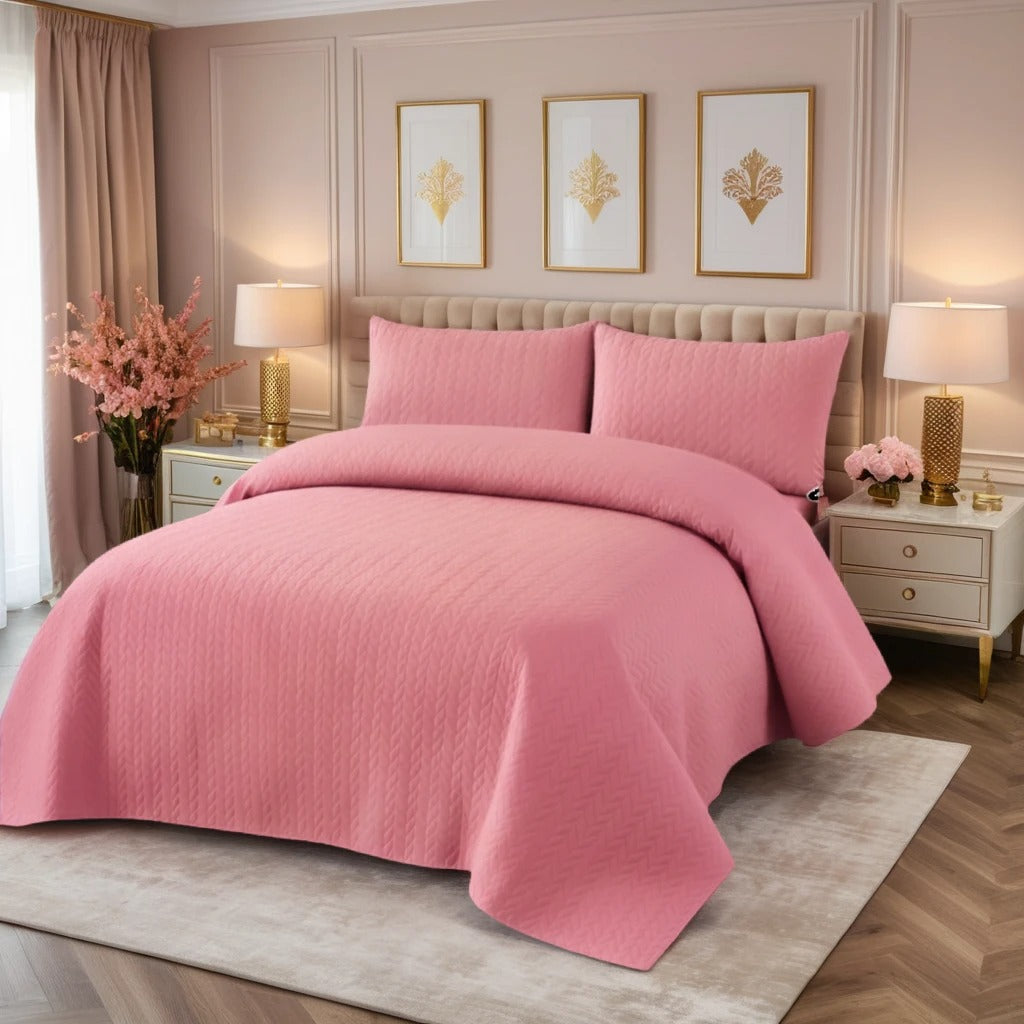 PINK BEDSPREAD - 3 PCS (PREMIUM)
