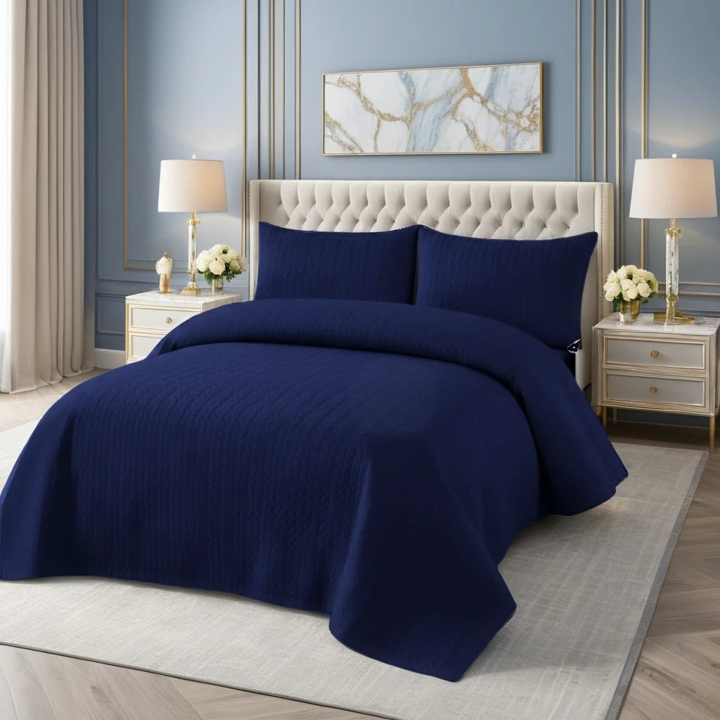 YALE BLUE BEDSPREAD SET - 3 PCS (PREMIUM)