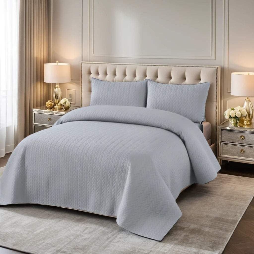 SILVER BEDSPREAD SET - 3 PCS (PREMIUM)