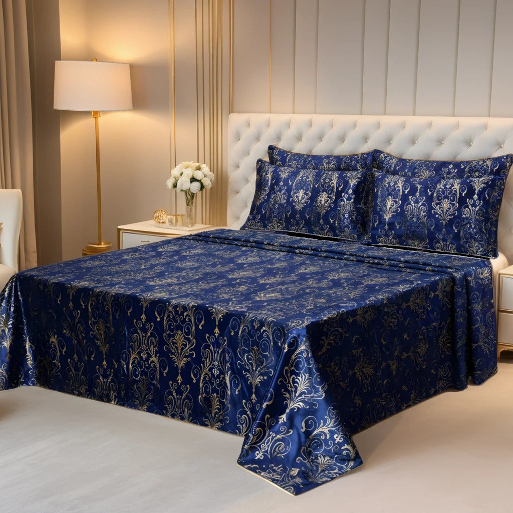 FLOWER/BLUE VELVET BEDSHEET SET - 5 PCS