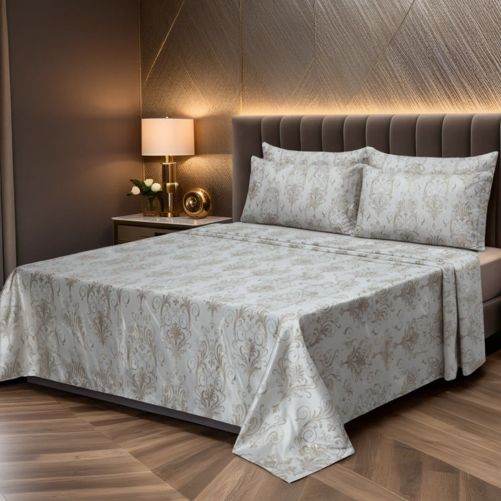 FLOWER/SILVER VELVET BEDSHEET SET - 5 PCS