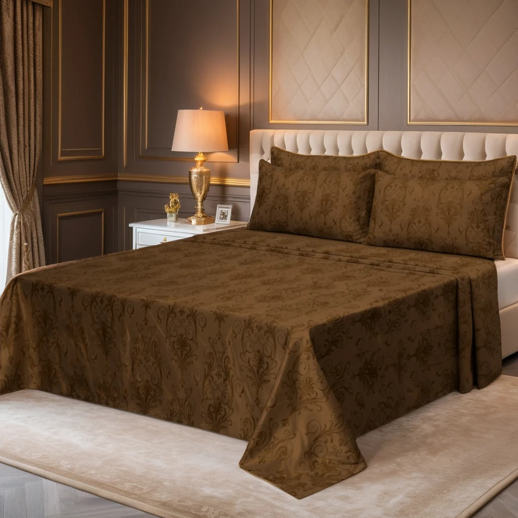 FLOWER/BROWN VELVET BEDSHEET SET - 5 PCS