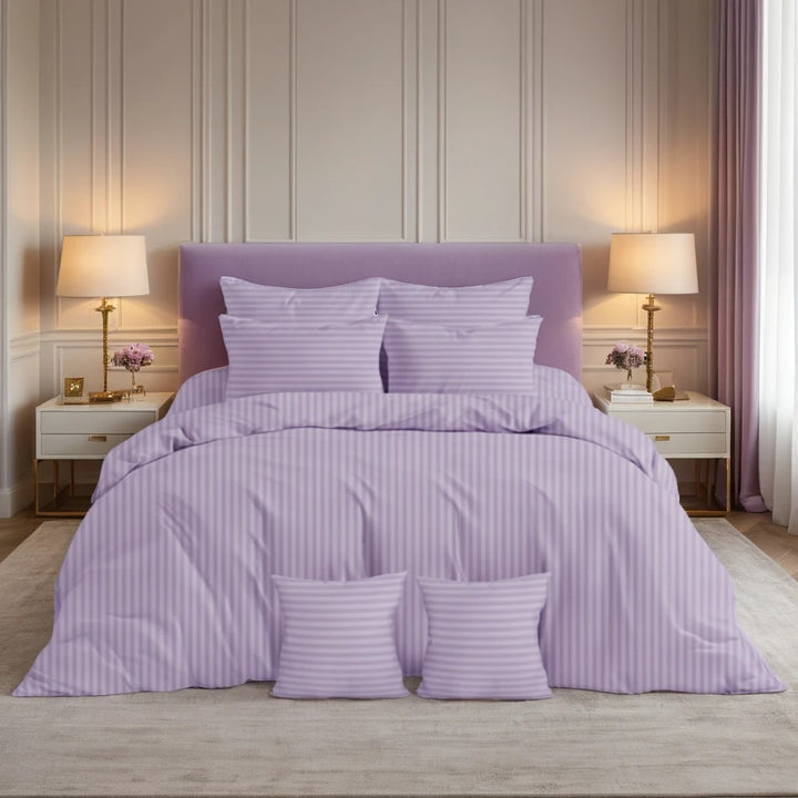L.PURPLE stripe Winter Comforter Set- 8 Pcs