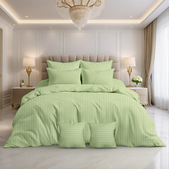 SEA GREEN stripe Winter Comforter Set- 8 Pcs