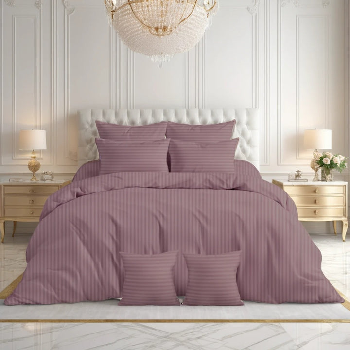 PLUM SATIN STRIPE DUVET COVERS SET 8 PCS
