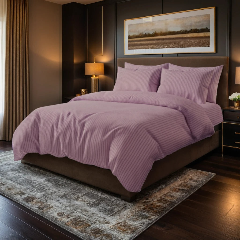 PLUM SATIN STRIPE BEDSHEET SET - 5 PCS