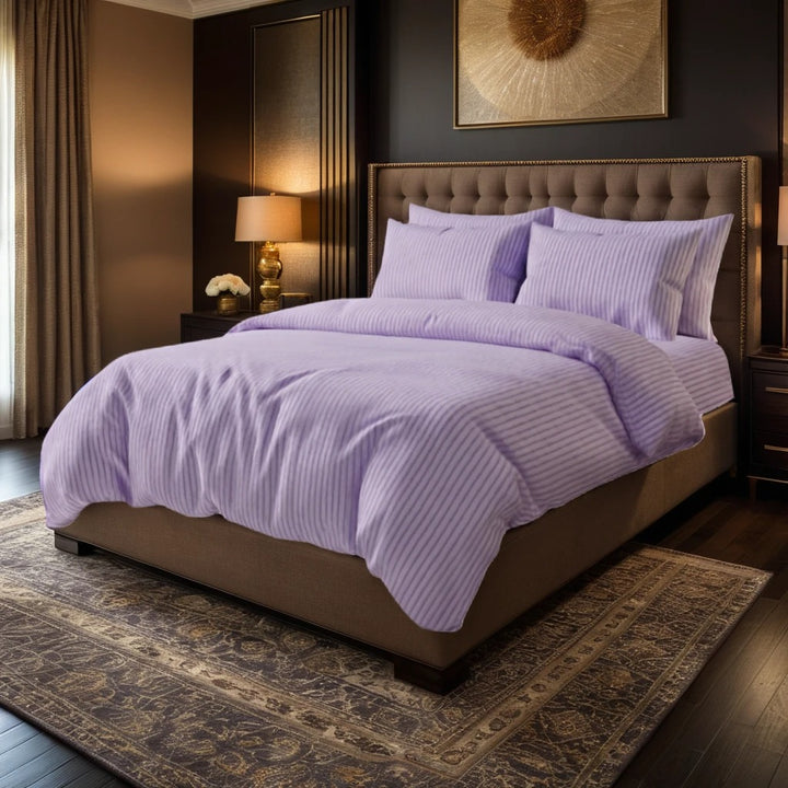 L.PURPLE SATIN STRIPE BEDSHEET SET - 5 PCS