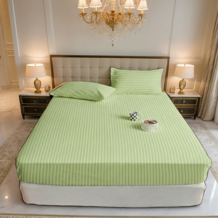 SEA.GREEN stripe satin fitted bedsheet - (premium)
