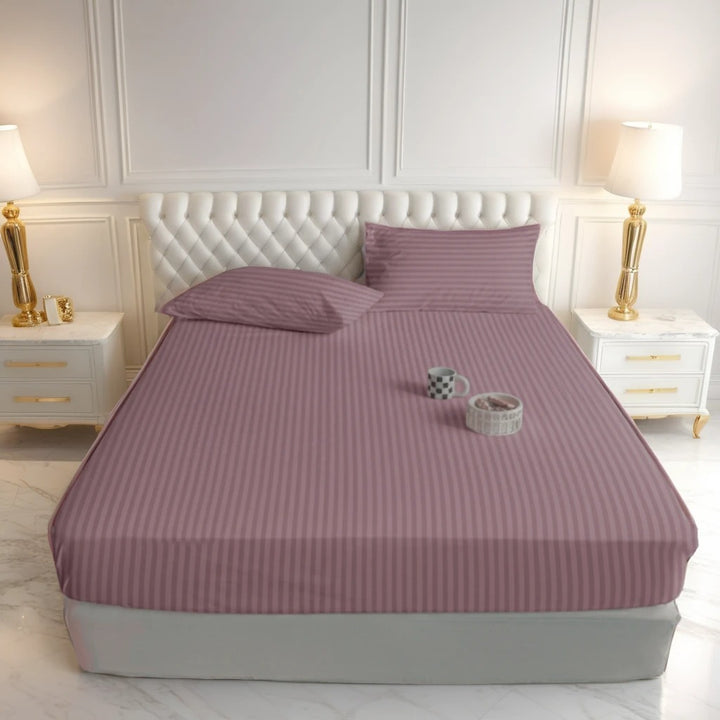 PLUM stripe satin fitted bedsheet - (premium)