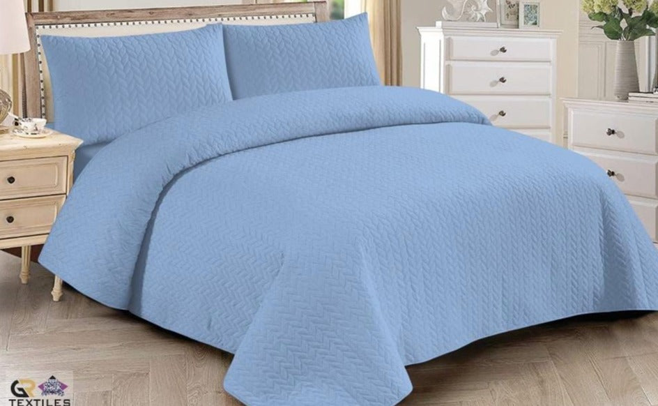 SKY BLUE BEDSPREAD  SET - 3 PCS (PREMIUM)