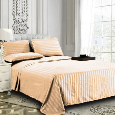 BEIGE SATIN STRIPE BEDSHEET SET - 5 PCS