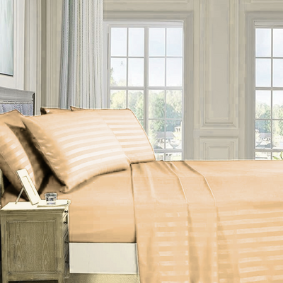 BEIGE SATIN STRIPE BEDSHEET SET - 5 PCS