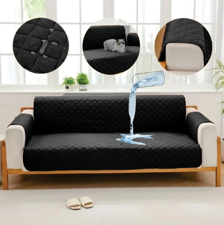 BLACK WATERPROOF QUILTED SOFA COVER