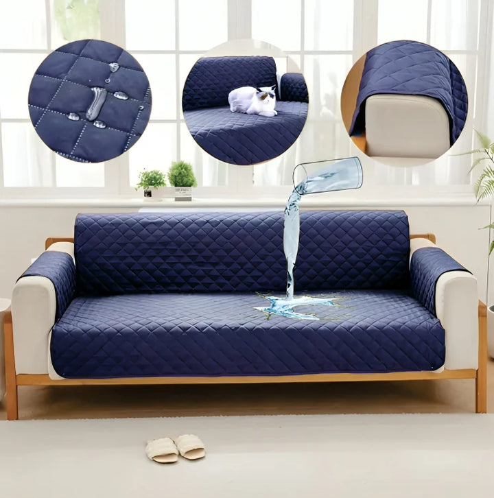 BLUE WATERPROOF QUILTED SOFA COVER