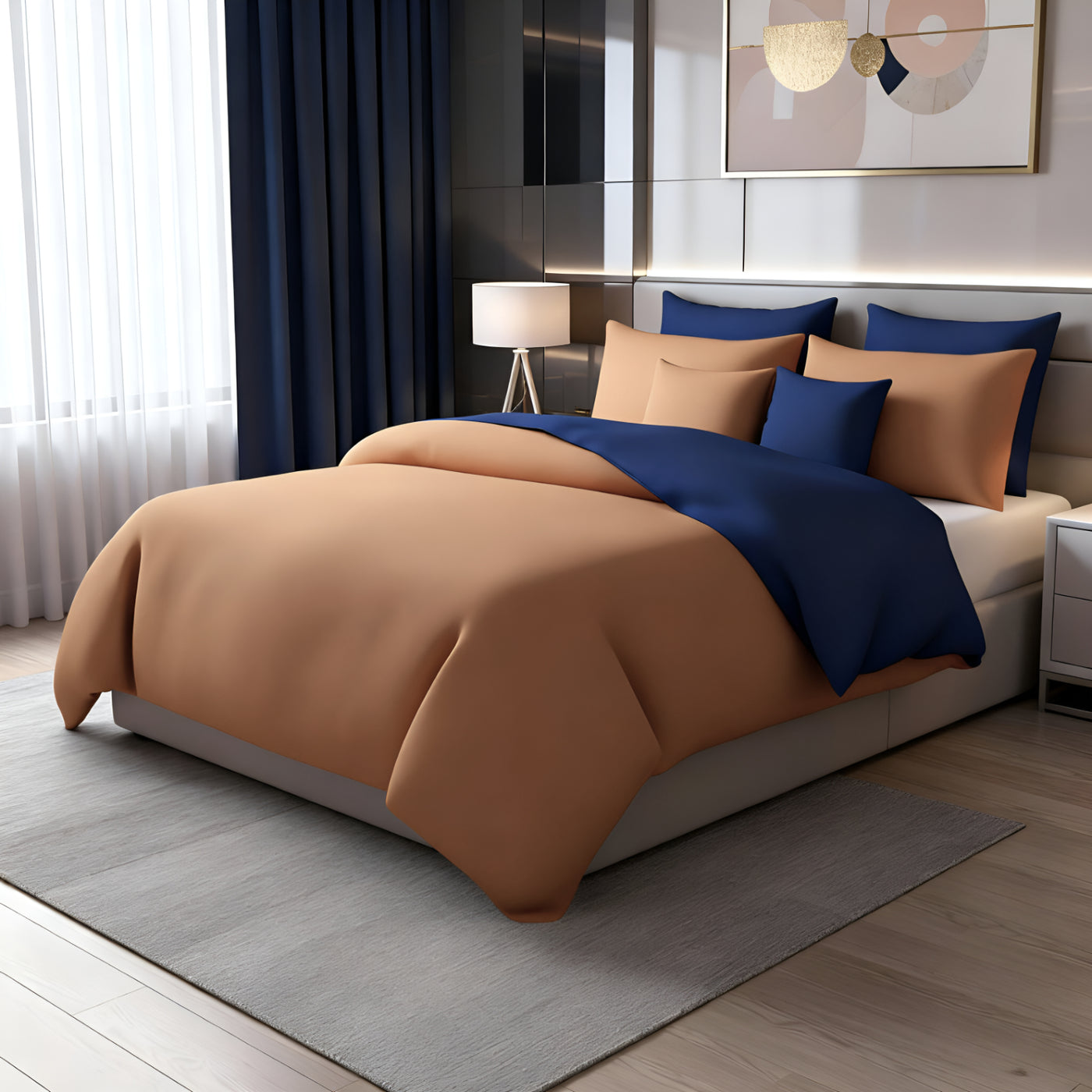 COPPER/NAVY LUXURY DUVET COVERS SET- 8 PCS