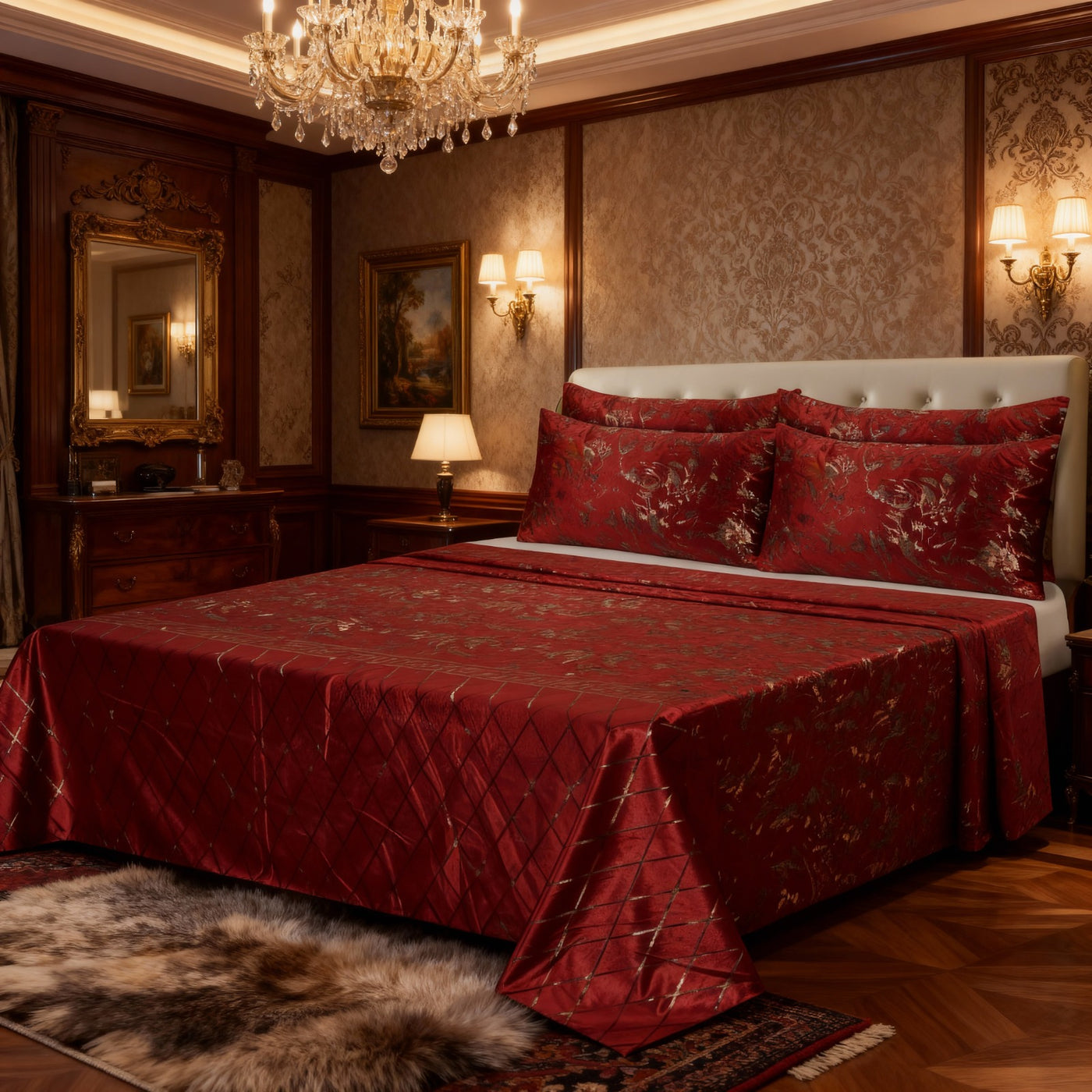 MILITARY/RED VELVET BEDSHEET SET - 5 PCS