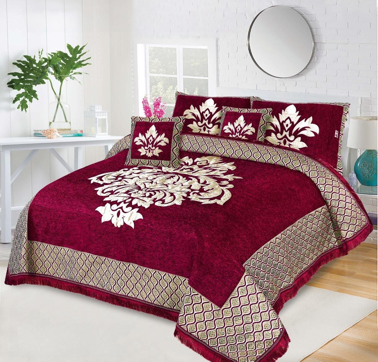 JACQUARD LUXURY HOT PINK BEDSHEET SET- 5 PCS