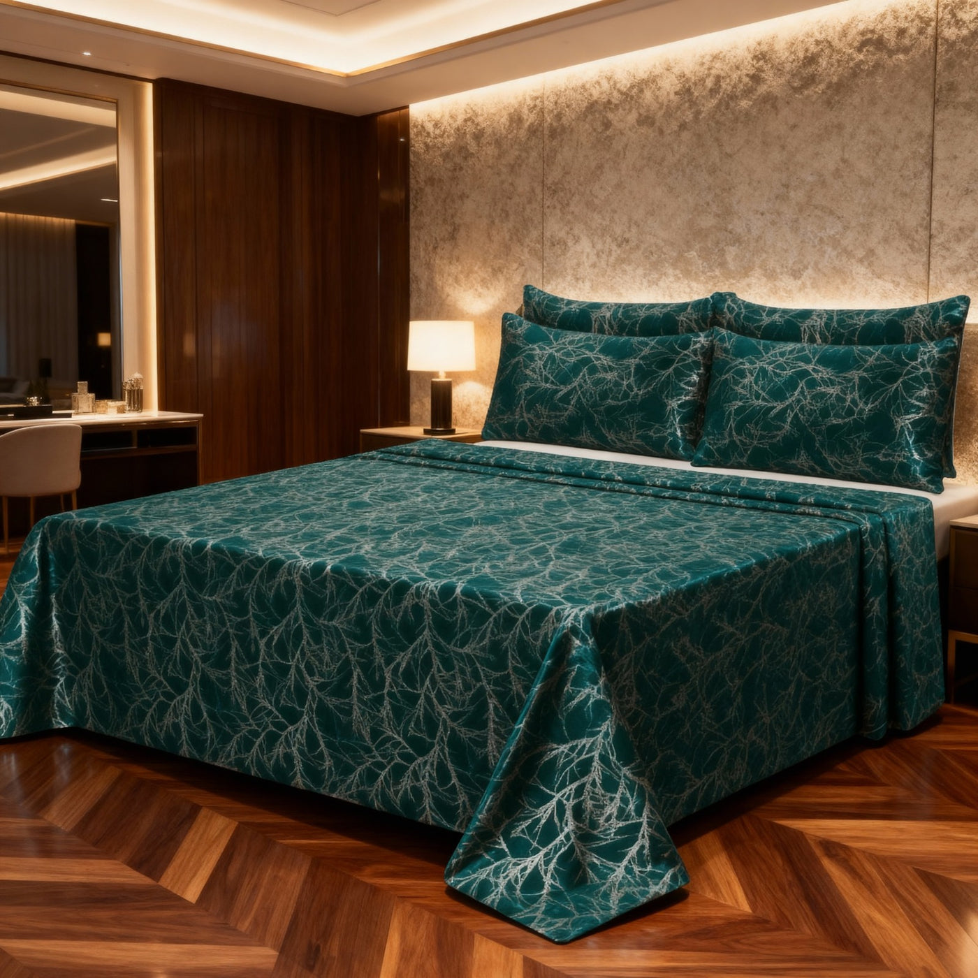 MILITARY/GREEN VELVET BEDSHEET SET - 5 PCS