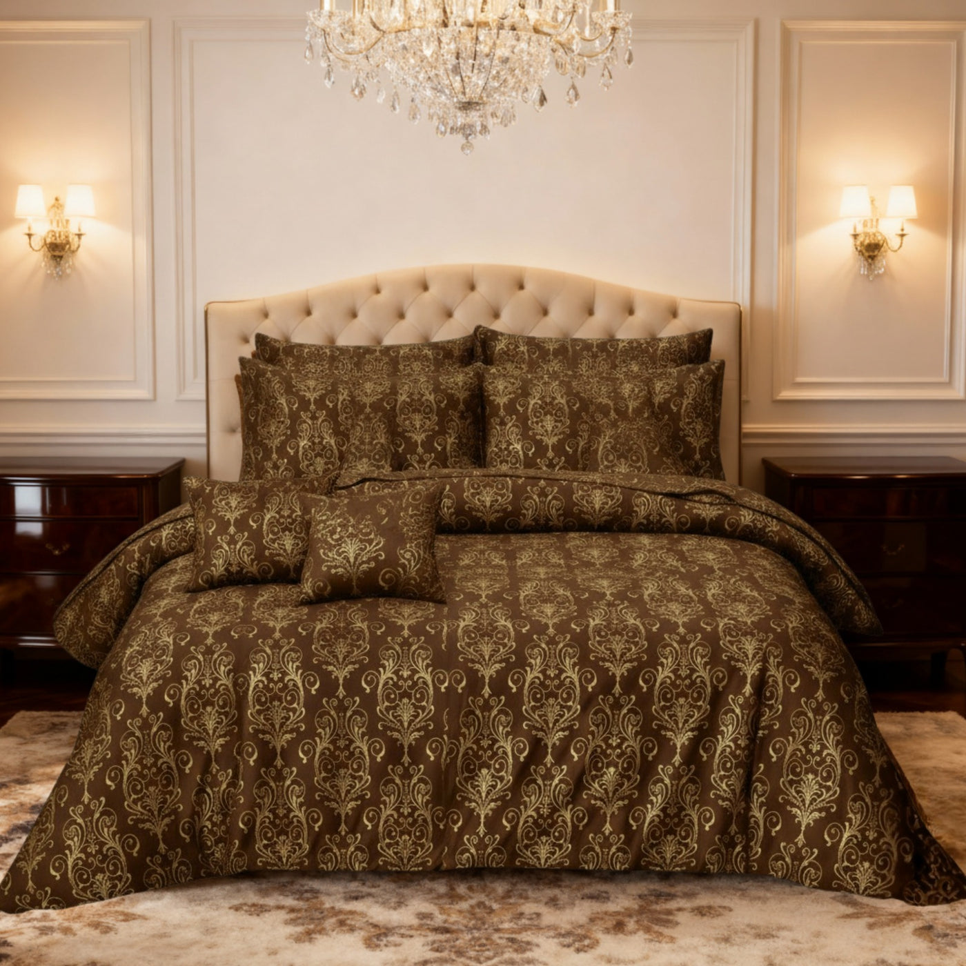 FLOWER/BROWN VELVET DUVET COVERS SET 8 PCS