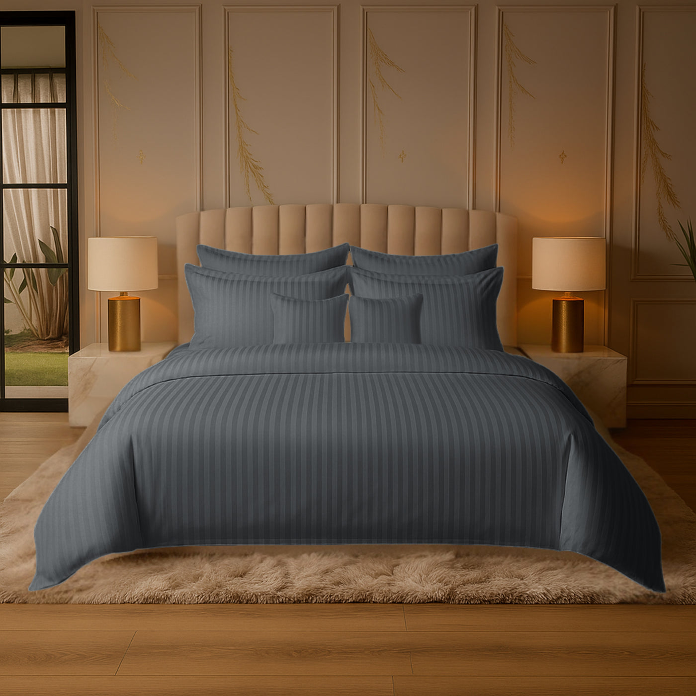 GREY stripe SUMMER COMFORTER SET- 8 PCS