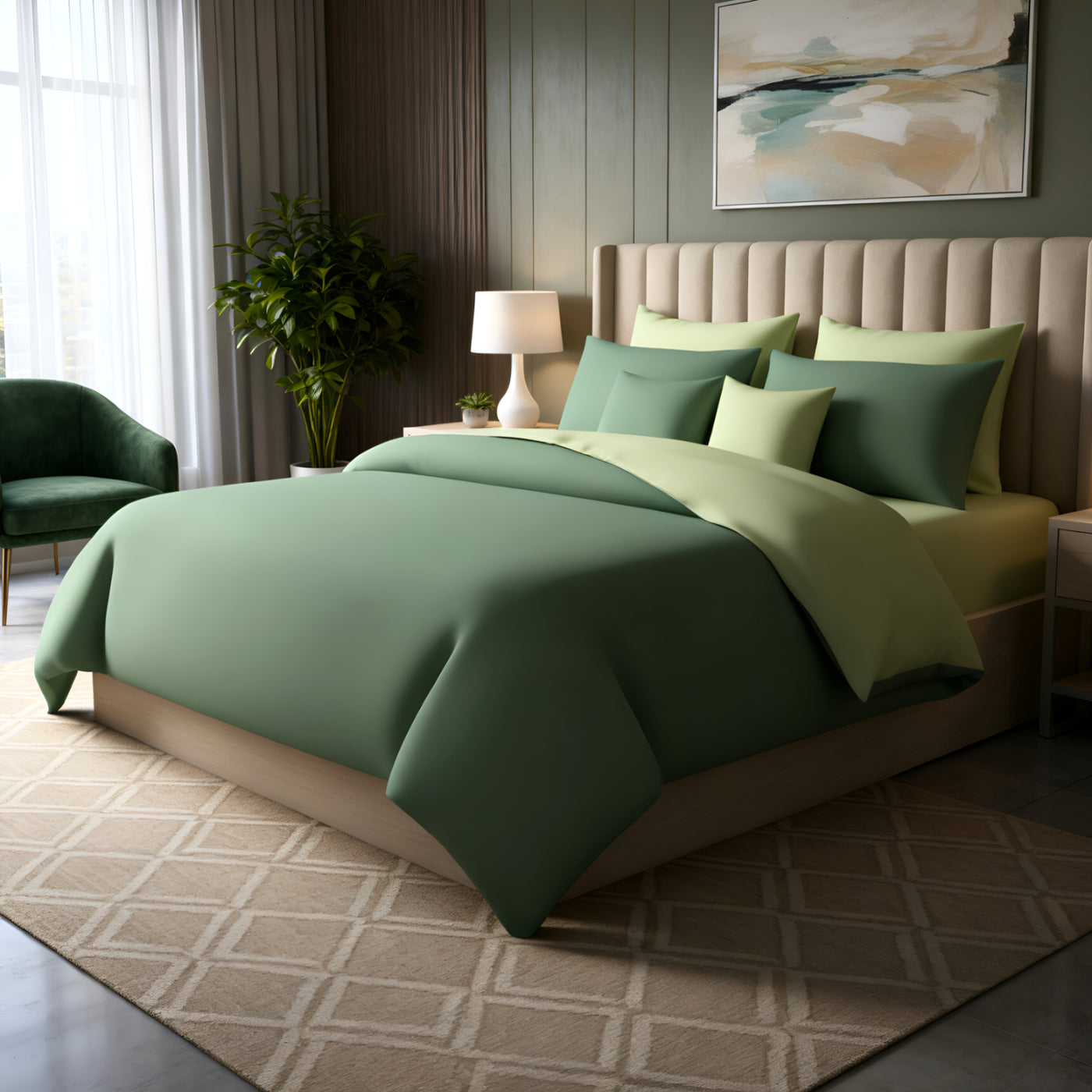GREEN/SEA GREEN LUXURY DUVET COVERS SET- 8 PCS