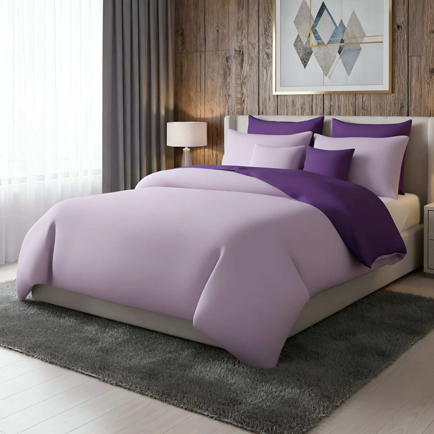 L.PINK/D.PUEPLE LUXURY DUVET COVERS SET- 8 PCS