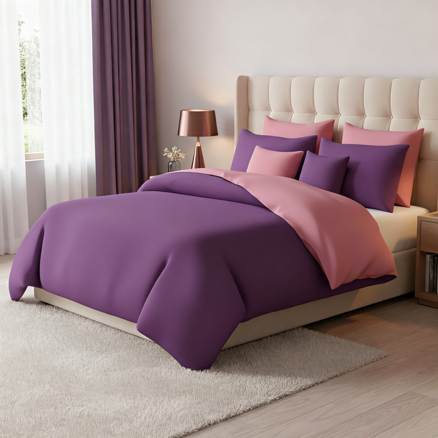 L.PURPLE/BABY PINK LUXURY DUVET COVERS SET- 8 PCS
