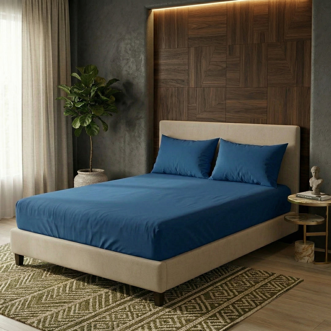 SEA BLUE  LUXURY FITTED SHEET- 3 PCS