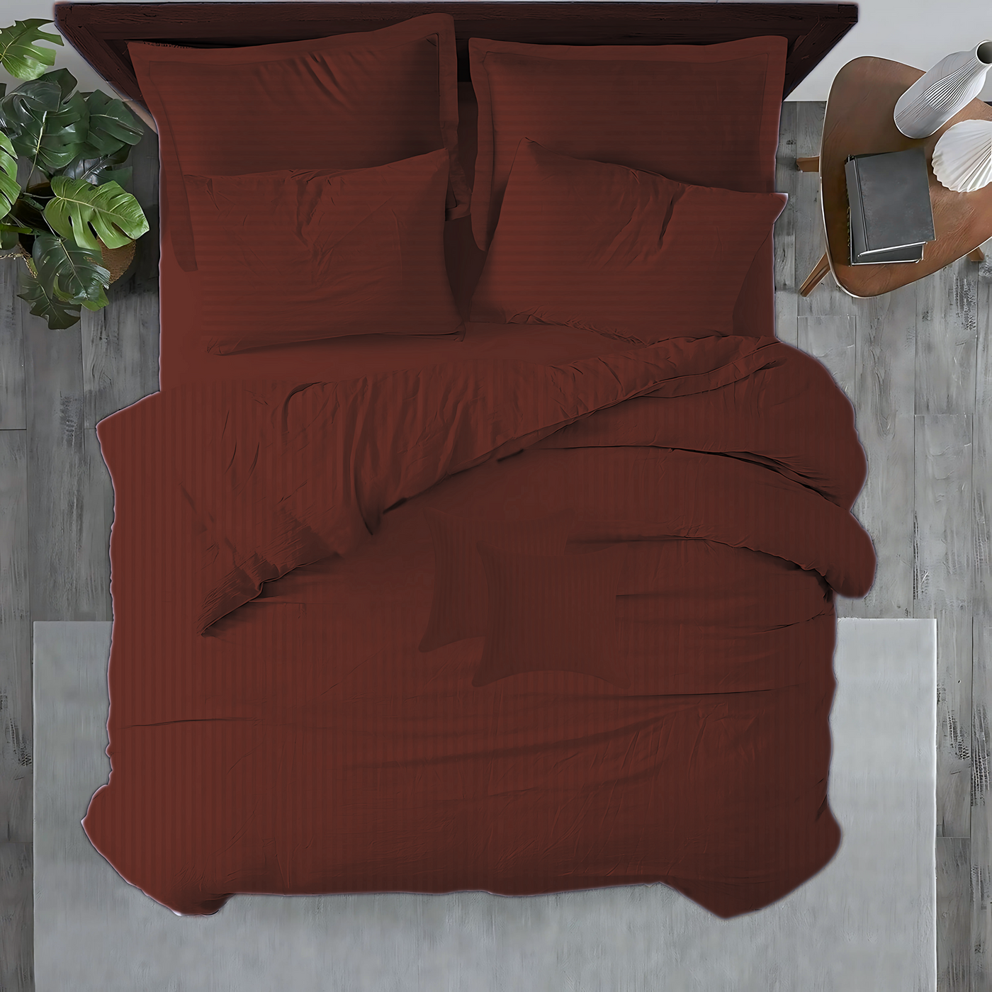 MAROON stripe  comforter set-8 pcs