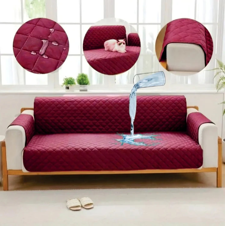 MAROON WATERPROOF QUILTED SOFA COVER