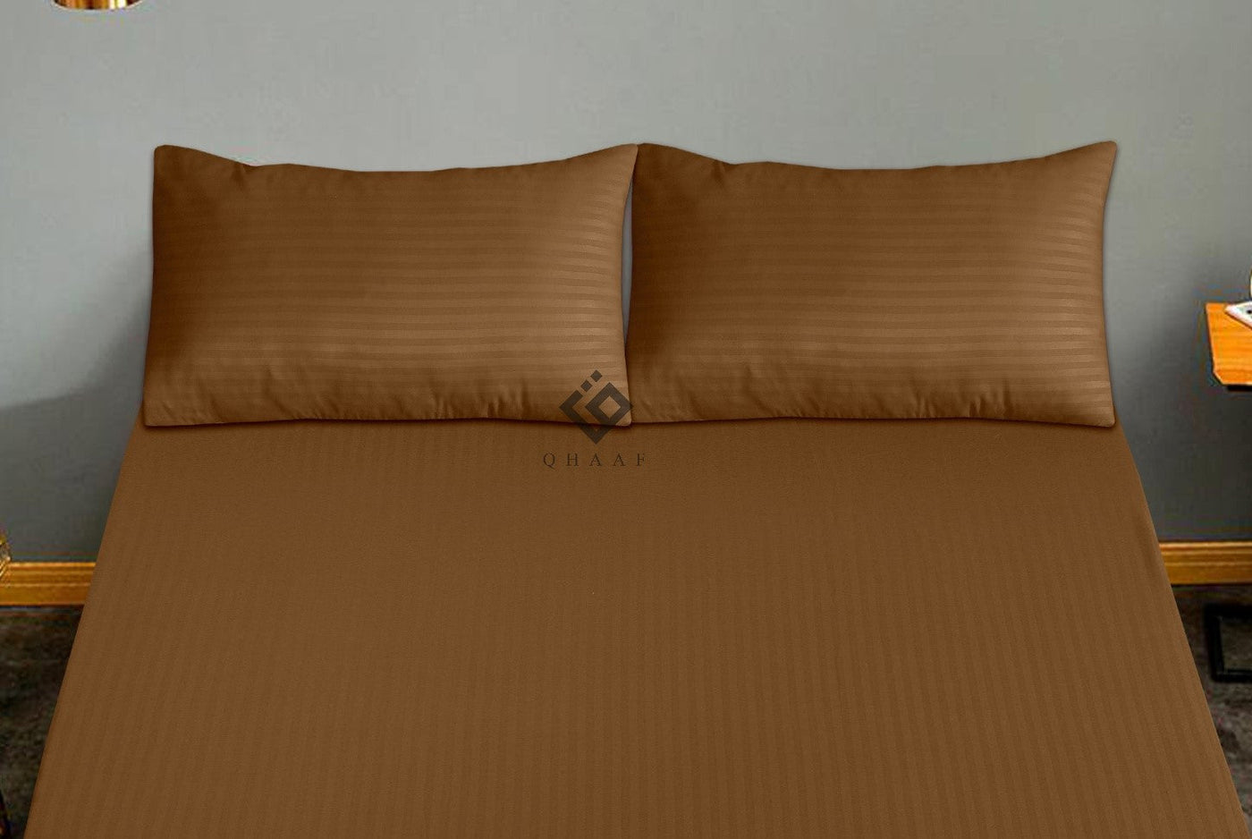 brown stripe satin fitted sheet - (premium)